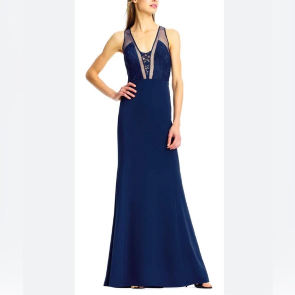 NWT Aidan Mattox Lace Evening Ball Gown Women Size 10 Royal Blue Formal Cocktail
